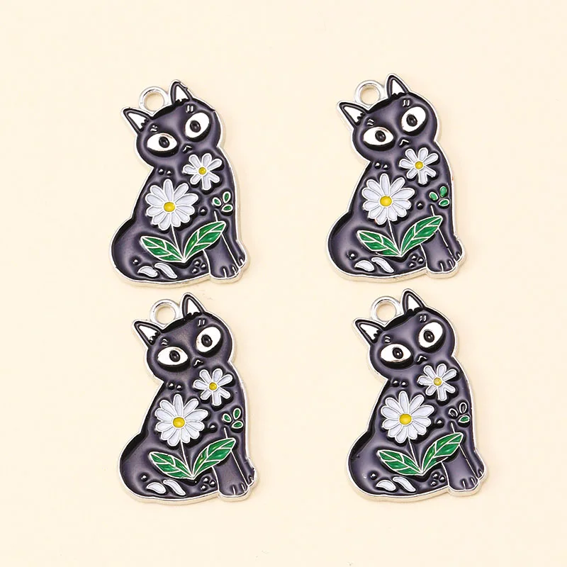 12Pcs Emaille Tier Charms Daisy Blume Schwarz Und Weiß Katze Anhänger DIY Schmuck Machen für Halskette Ohrring Zubehör Liefert – Detail 4