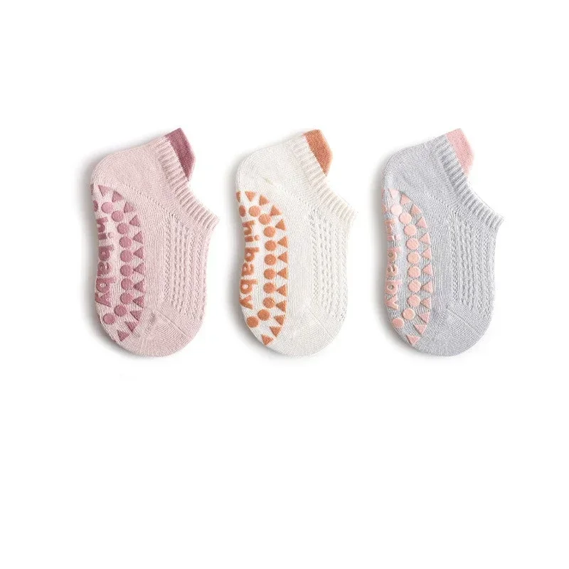 3 Pairs New Baby Children's Floor Socks Mesh Thin Boys and Girls Non-slip and Cool Toddler Short Boat Socks