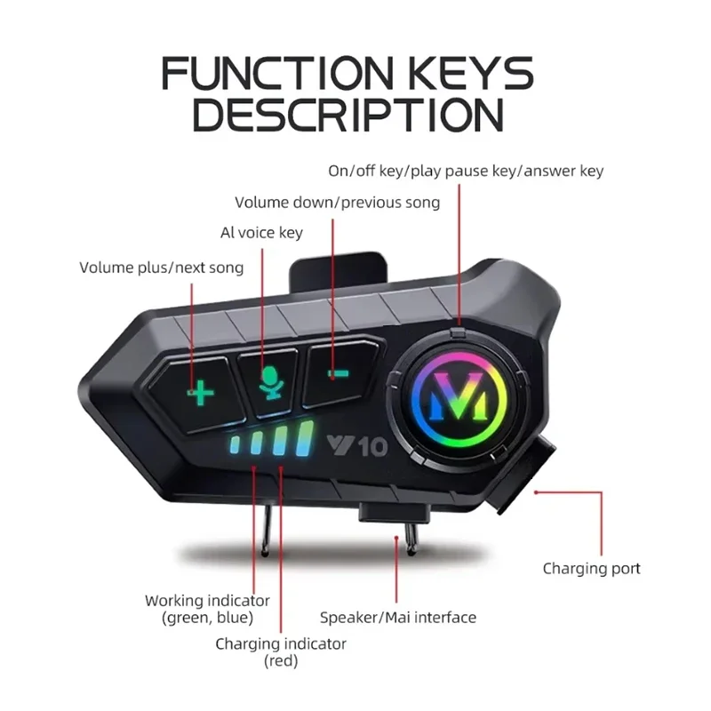 Y10 Bluetooth 5.3 Helmet Headset Wireless Hands-free Call Phone Kit Motorcycle Waterproof Earphone Music Player Speaker_voghion.com