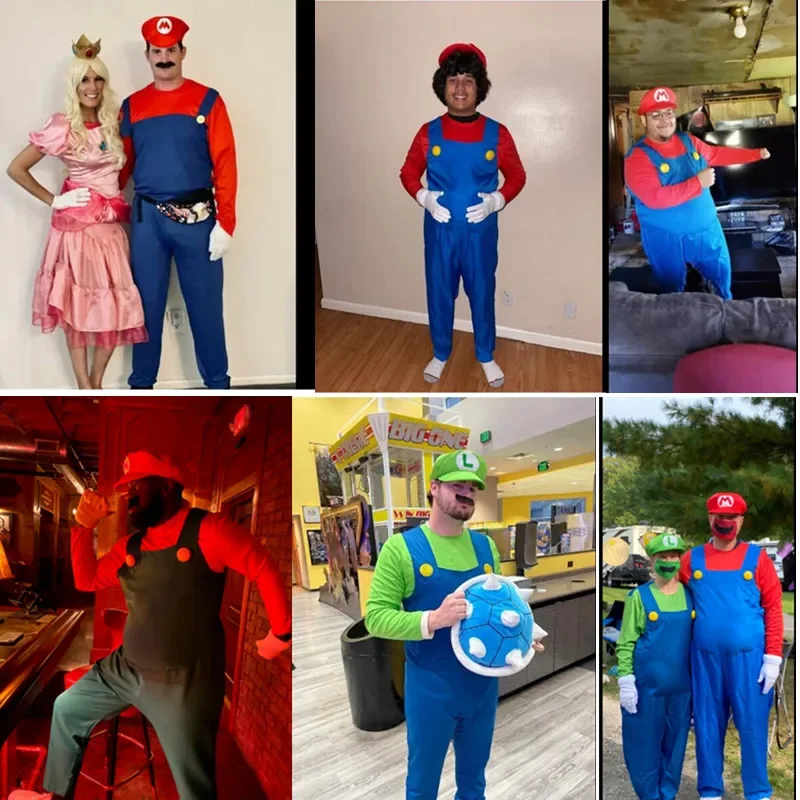 Costume Da Idraulico Super Brothers Per Bambini, Con Tuta, Cappello Rosso, Guanti E Baffi, Taglia S