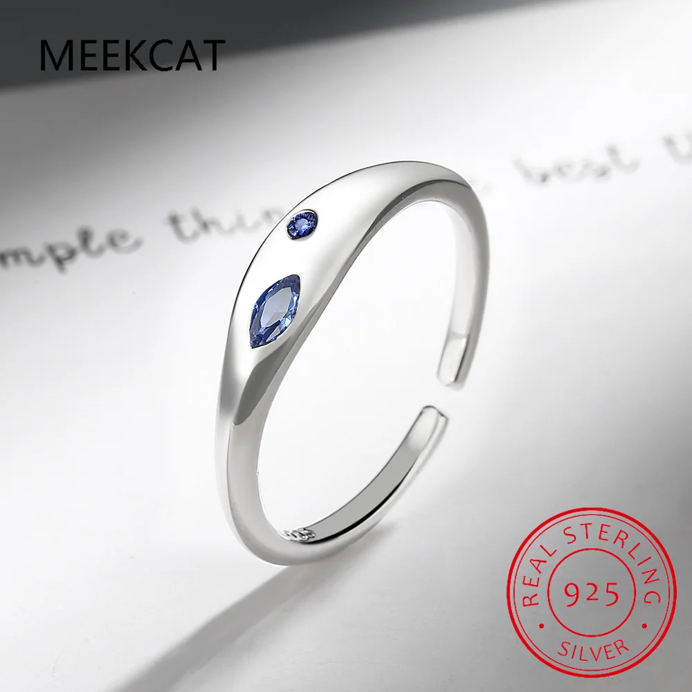 

Женское кольцо Lucky Eye из серебра 925 пробы с синим кристаллом из циркония, регулируемое кольцо на палец, свадебное Ювелирное Украшение, BSR212