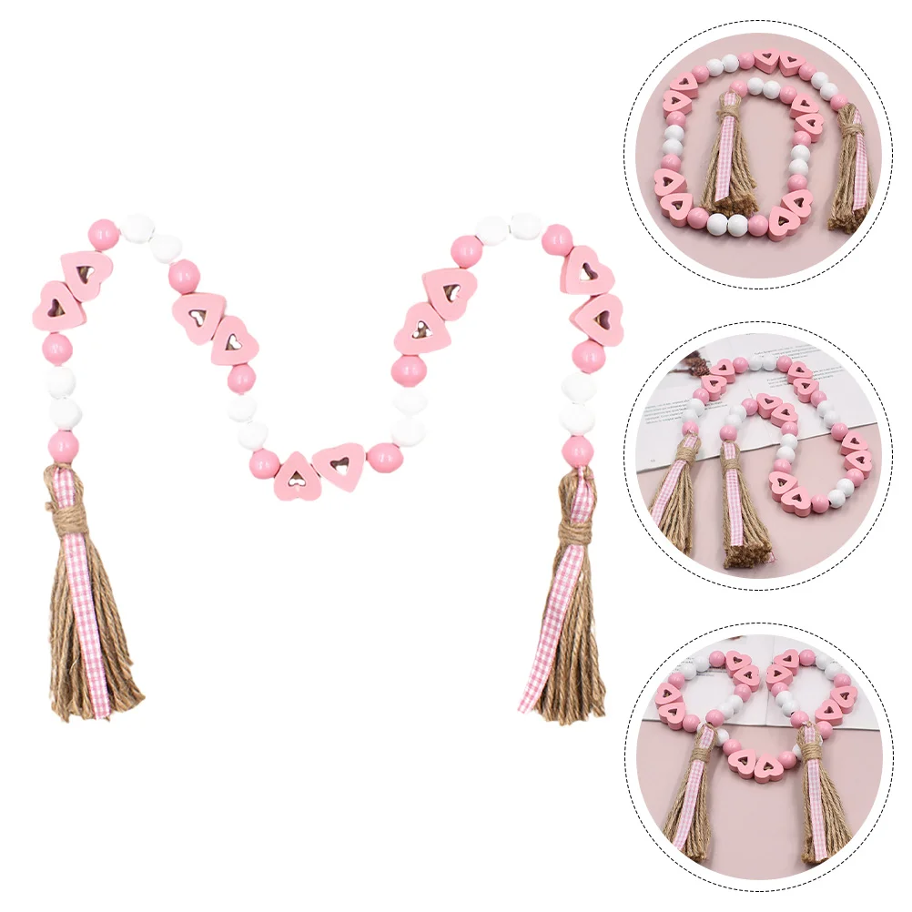 

Valentine's Day Wooden Beads Wedding Decorations Hanging Door Heart-shaped Beaded Garland Tassel