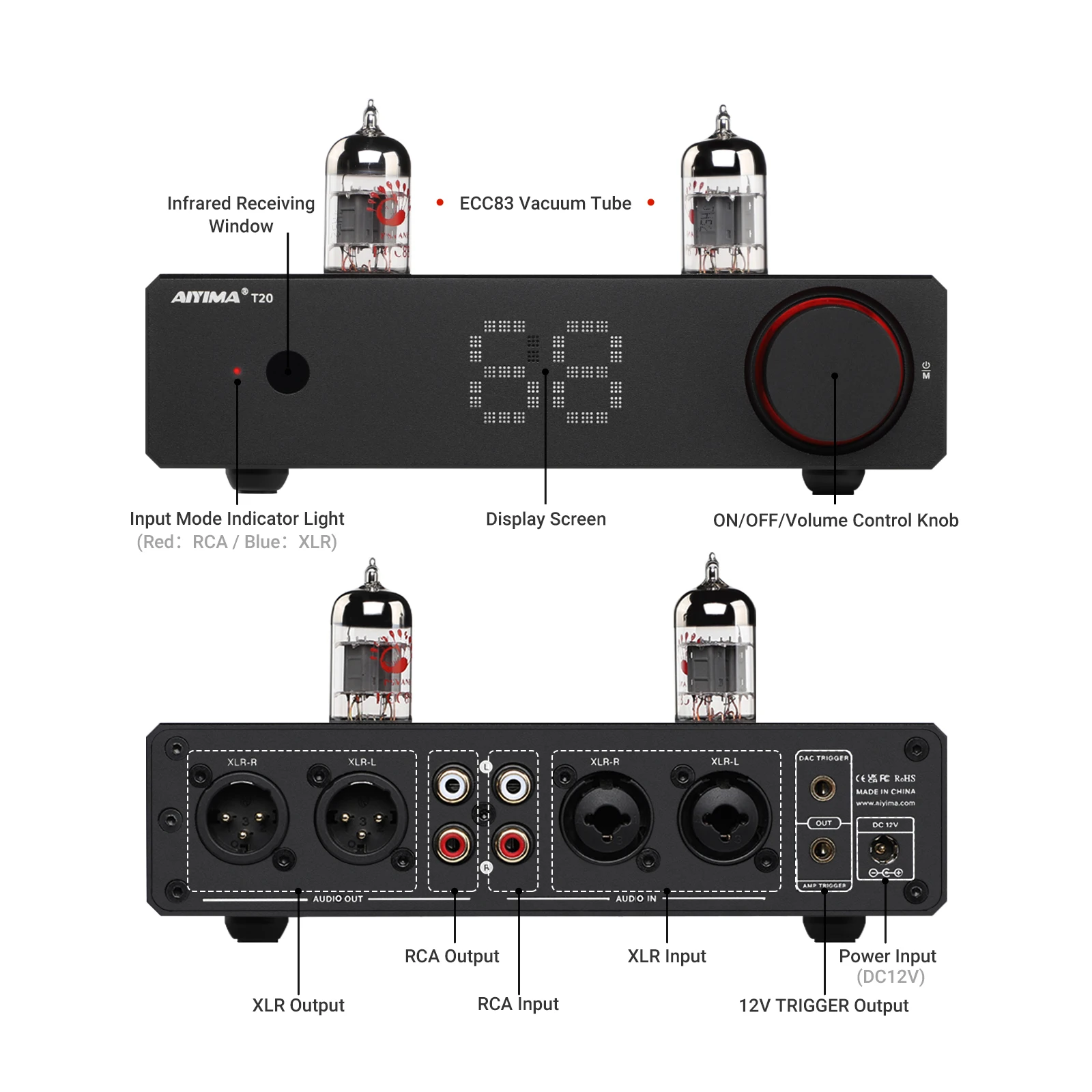 AYIMA T20 真空管プリアンプ AIYIMA T20 Vacuum Tube Preamplifier ECC83 Fully balanced