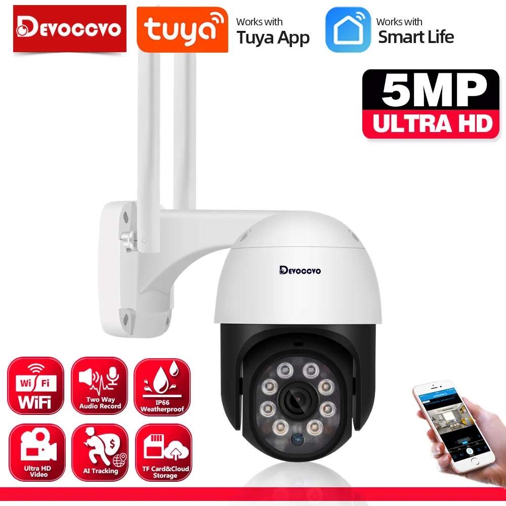 

5MP Smart Life Wifi Home PTZ Security Camera Auto Tracking Outdoor Waterproof Wireless CCTV Surveillance Camera Tuya IP Cam