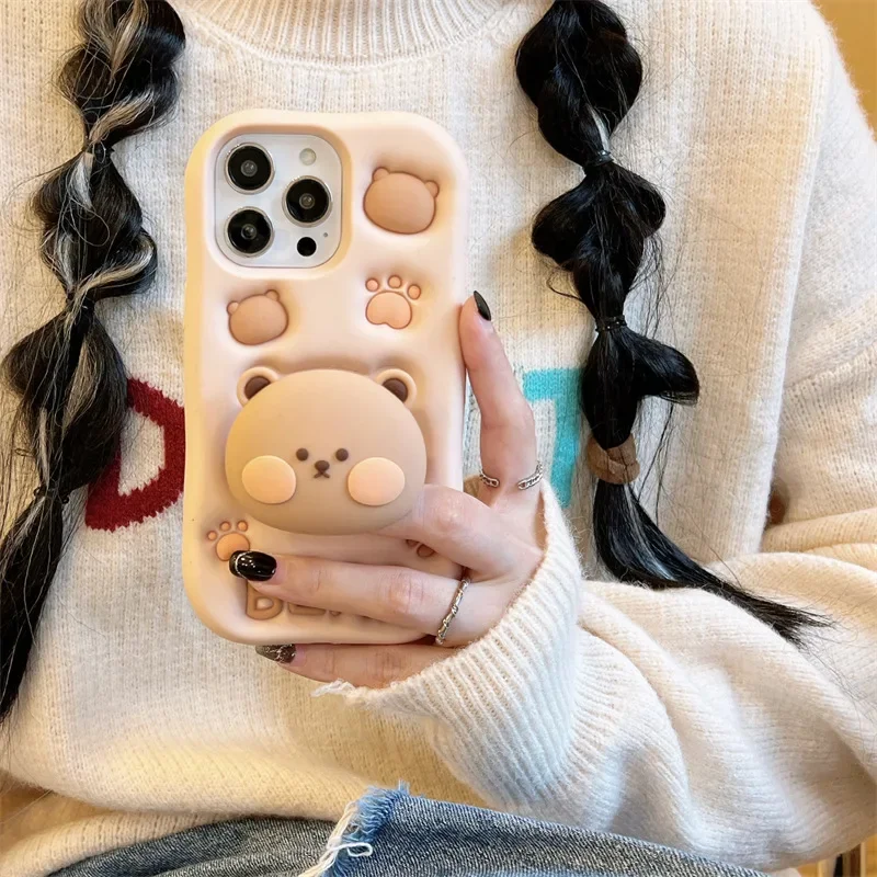 

Creative Milk Tea Bear Bracket Phone Case Cover for IPhone 15 Ultra 11 12 13 14 Pro Max Shockproof Case for IPhone 15 Pro Max