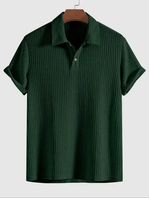 Men's Plain Jacquard Knit Polo Shirt Regular Fit Casual