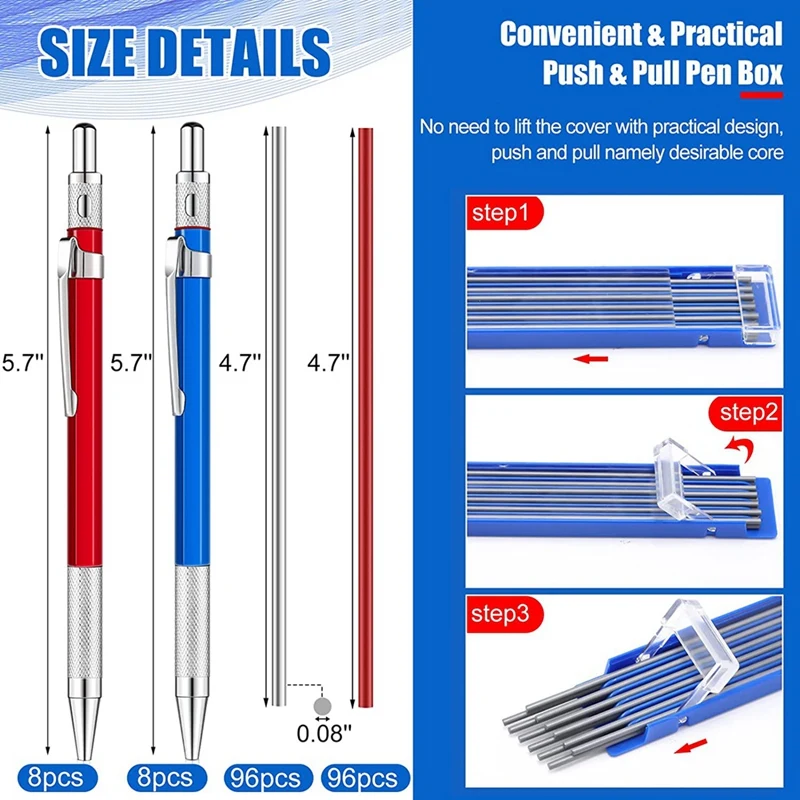 Metal Carpenter Pencils Welders Silver Streak Pencil With Round Refills Mechanical Carpenter Pencils Marker Pen Welding Tool