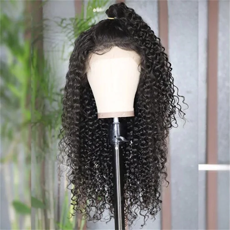 

Natural Black Soft 26Inch Long Kinky Curly Glueless 180% Density Deep Lace Frontal Wig For Black Women Babyhair Preplucked Daily