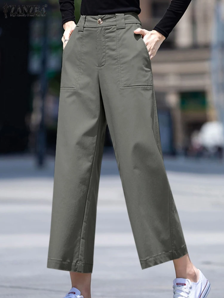 Polyester High Waist Wide Leg Pants for Women Summer Casual