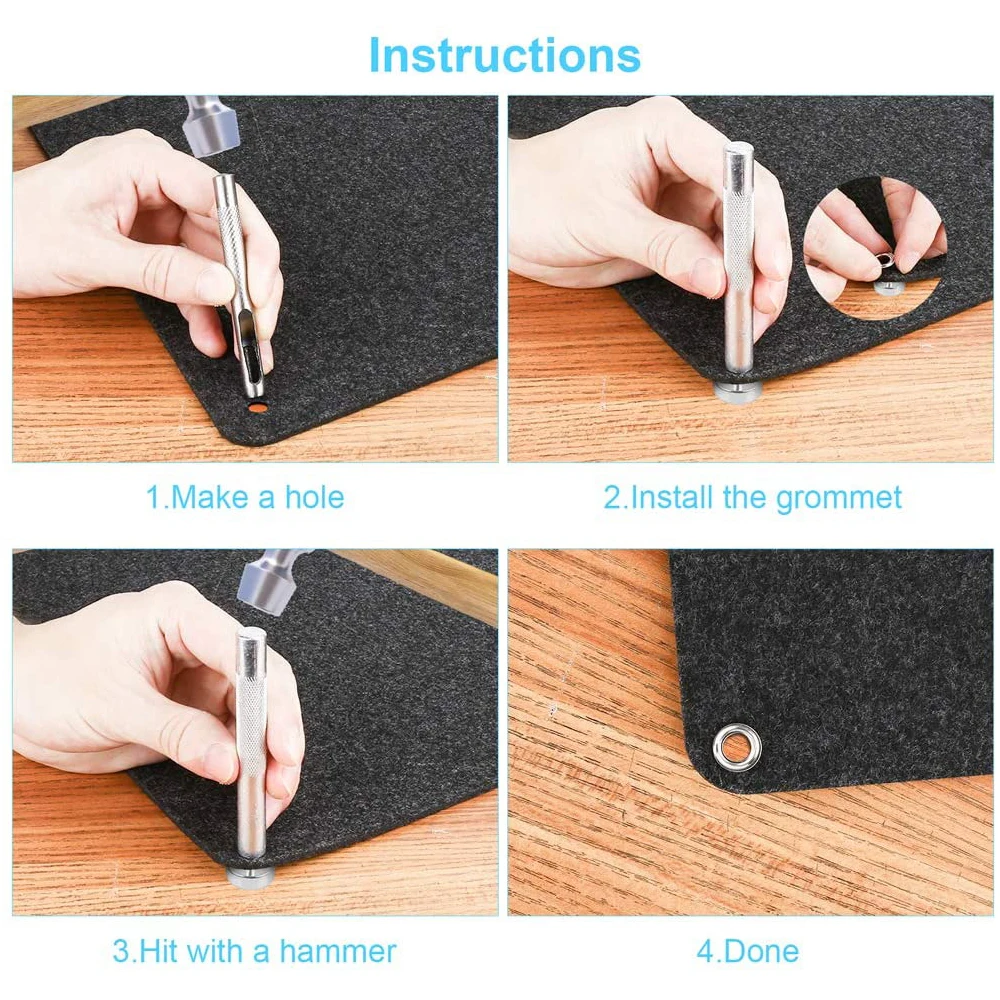 Grommet Kit Size 6/8/10/12mm With 3 Eyelet Stamping Tools For Repairing Canvas Waterproof Cloth Shoes Clothing Eyelet Punch Tool Set 100 Sets