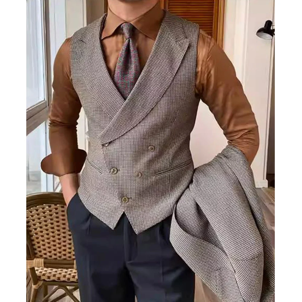 Men's Slim Vest Outer Wear Houndstooth Fabric Elegant Fashion Suit Male