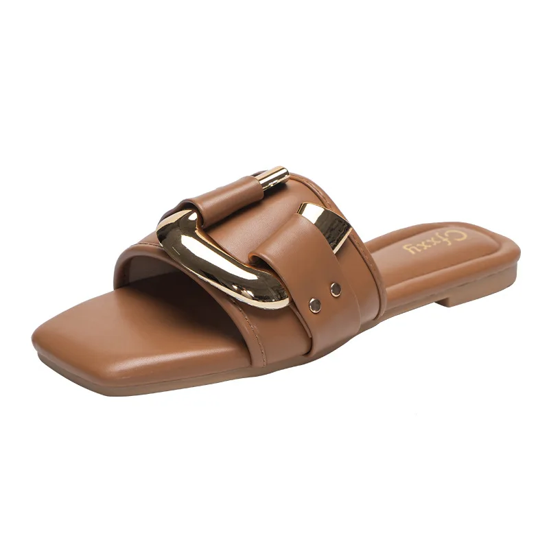 thumbnail image 1 of Bailamos Zapatos de mujer Sandalias de punta redonda y suela gruesa con punta abierta Sandalias romanas con hebilla de metal de verano 2024, 1 of 5