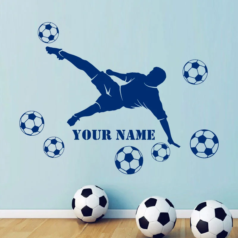 Personalized Footballer Name Wall Decals Vinyl Home Decorator for Boys Room Decor Soccer Football Sticker DIY Murals G003