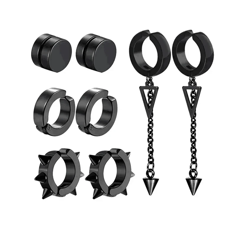 1/2/3/4/5 Pairs of Men's Punk Cross Pendants Stainless Steel Earless Magnet Earrings Set Unisex Black Clip Earrings ear clip earrings clip earrings ear clip magnetic earrings