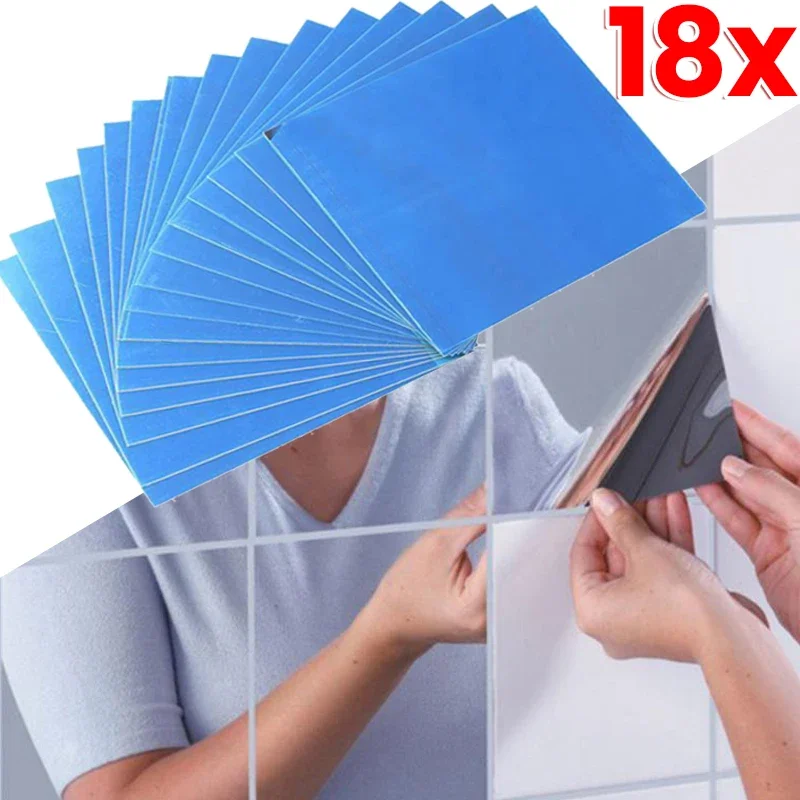 15CM Square Mirror Silver Wall Stickers PET Mosaic Bathroom Tiles Self-adhesive Decal Wall Paper Blue Films DIY Decorations wall sticker mirror wall sticker