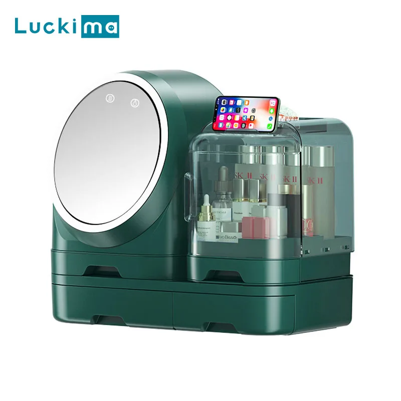

3 Styles Cosmetic Storage Box Creative Desktop Makeup Drawer Organizer Jewelry Nail Polish Container with LED Light with Fan
