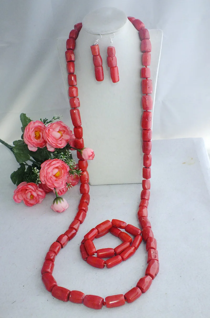 

Fashion Amazing Red Drum Beads Coral Jewelry Set ,African Coral Jewelry Set fo Men's 48''