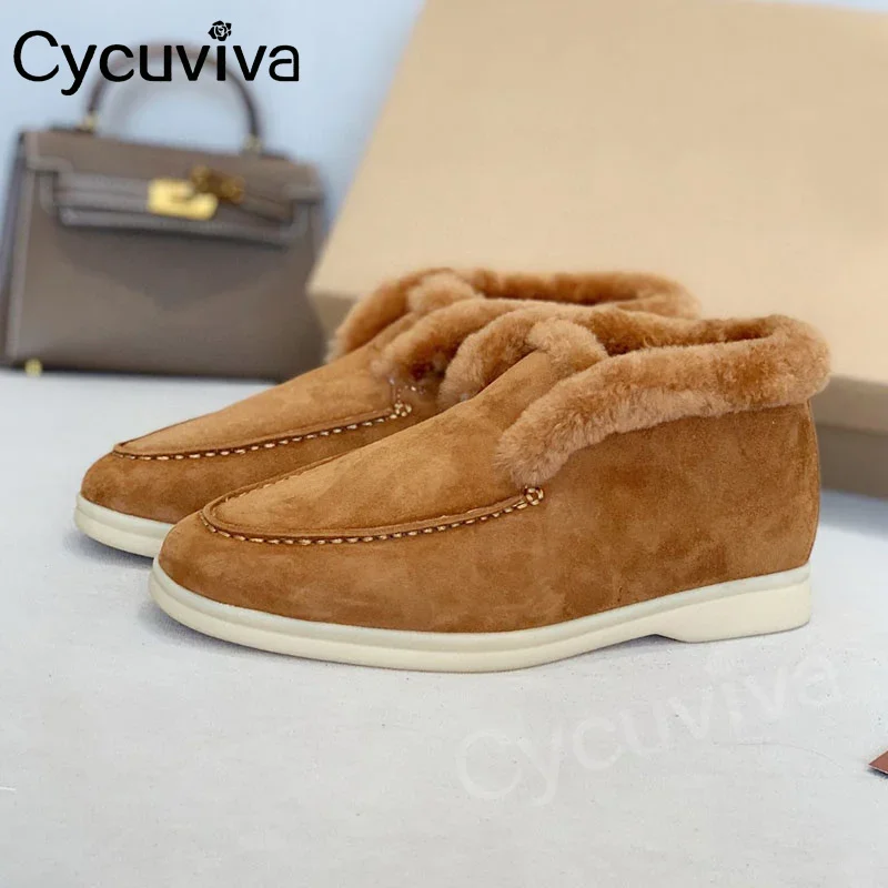 

Lover's Winter Fur Shoes Women Men KidSuede Warm Ankle Snow Boots High Top Flat Casual Walk Shoes Slip On Men Women Loafers
