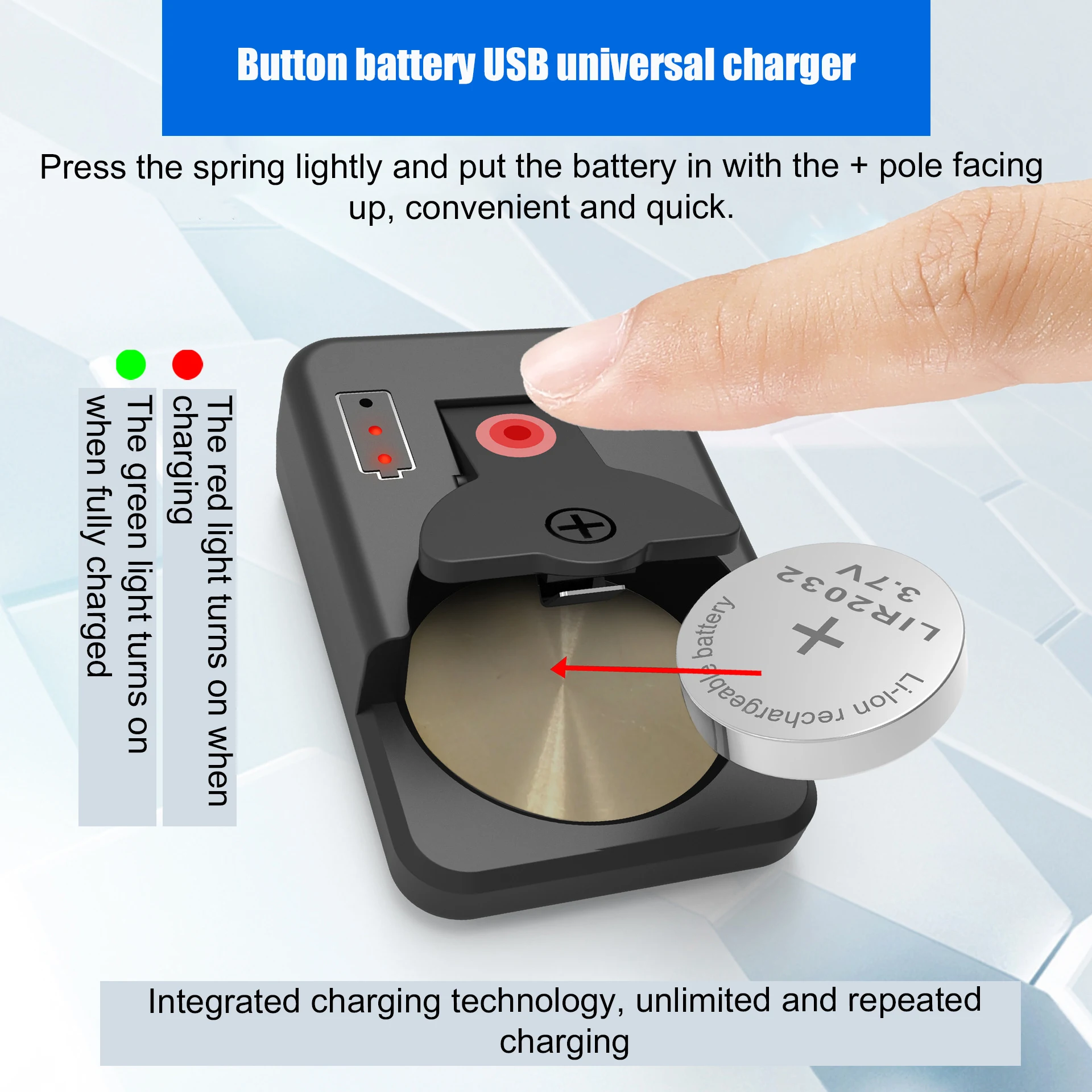 Portable Type-C Lithium Button Battery Charger for Multiple household uses Wide Compatibility Efficient Intelligent Charging type c battery charger