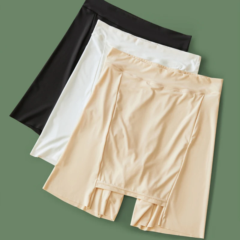 Ice Silk High Waist Safety Pants Boxer Women Thin Sliming Fit Woman Summer Shorts Double Layer Seamless Anti-glare Skirt Shorts safety shorts safety pants women shorts underwear