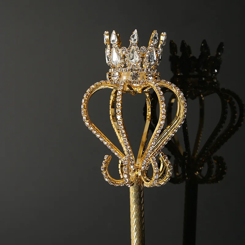 Cetro de cristal dourado e prateado tiara coroa para casamento_voghion.com