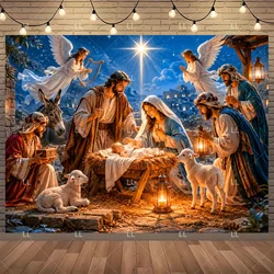 Starry Night Nativity Scene Backdrop - Traditional Christmas Party Decor and Photo Prop - 270x180cm (LL504 - 30)