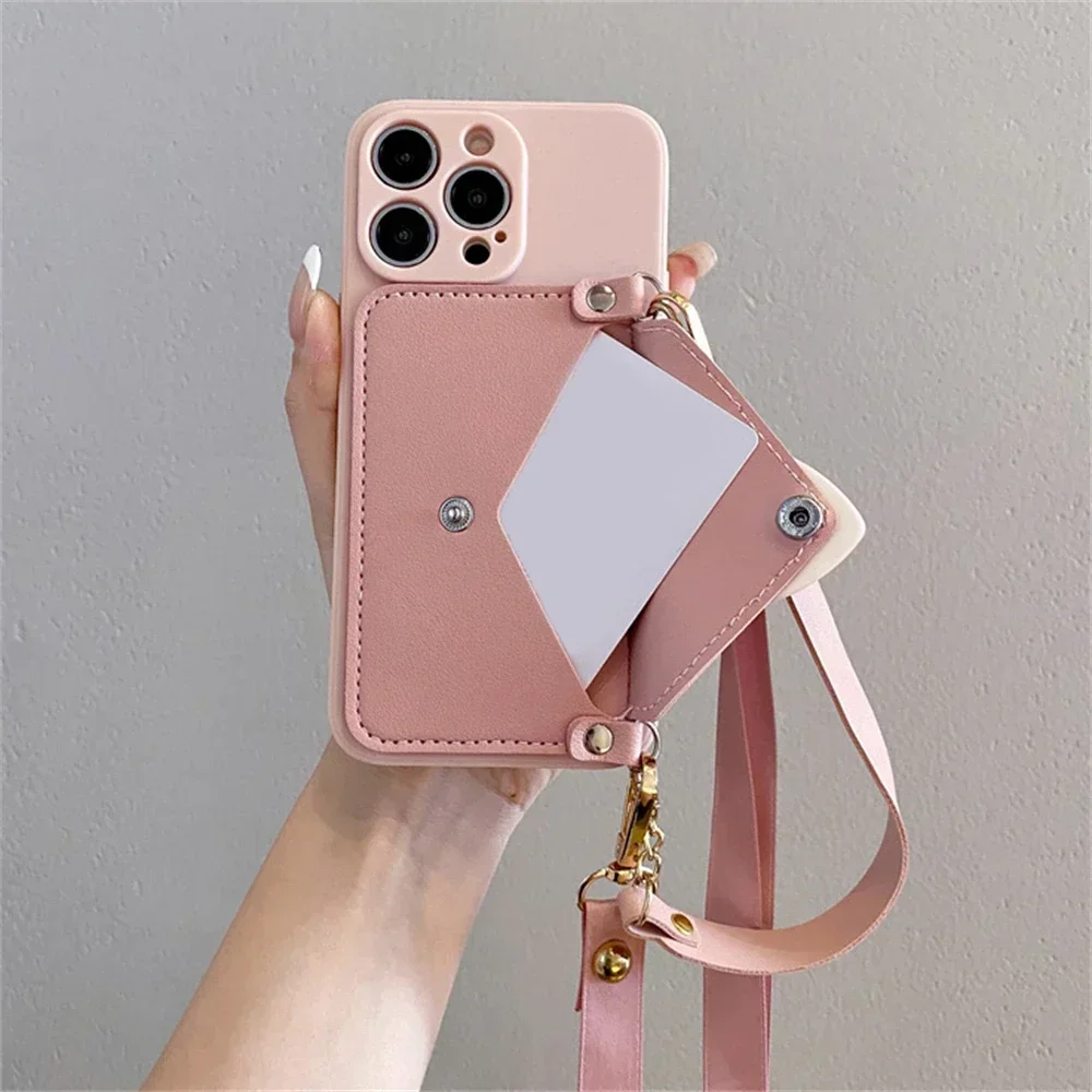 Love-Shaped Cross-Body Strap with Card Holder - Impact-Resistant Phone Case