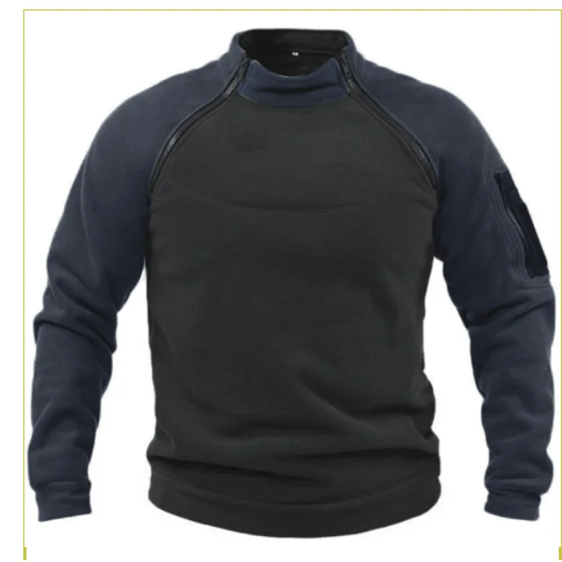 2023 Standing Collar Men's Sweater Spring and Autumn Loose Double Sleeve Colored Outdoor Thermal Breathable Tactical Men's Top