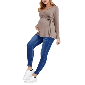 Mama Clothes Maternity Blouses Long Sleeve V-neck Breastfeeding Shirt Tops Pregnancy Clothing Nursing Casual Pregnant Shirts2022 6