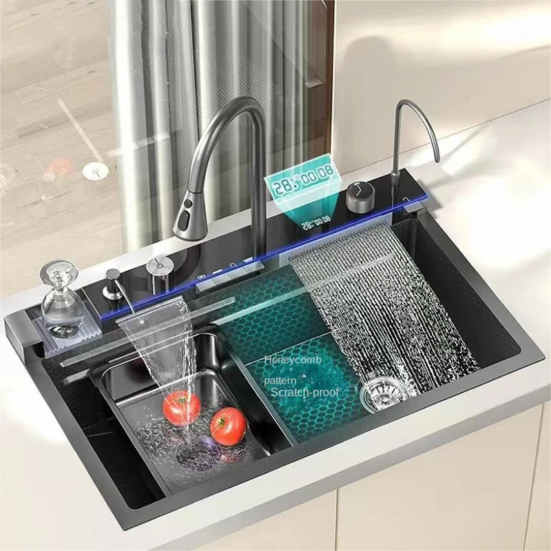 2023 Latest Modern Waterfall Kitchen Sink Set with Glass Washer