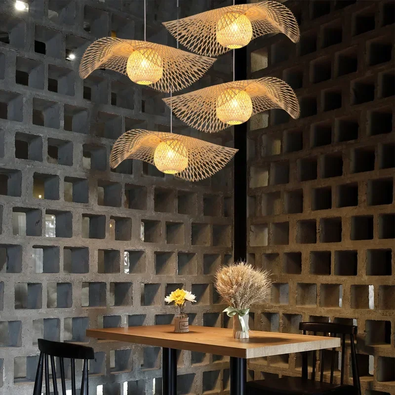 Lampada a sospensione in bambù per isola cucina, moderna lampada a sospensione in vimini intrecciata Lampadario industriale retrò in bambù Lampada a sospensione per sala da pranzo in beige 1 luce