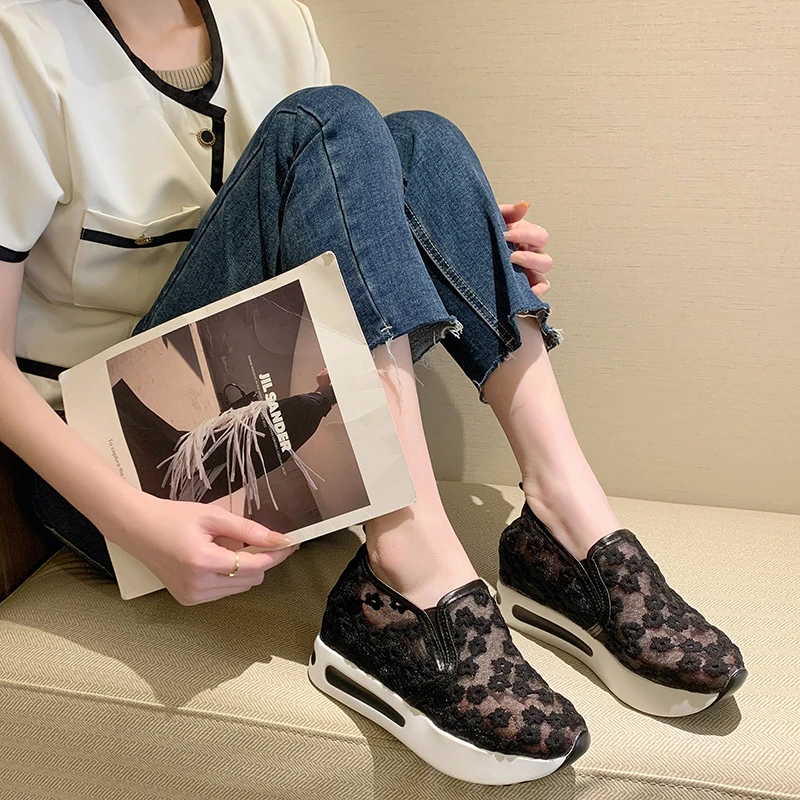 Female Wedge Shoes Sequin Mesh Breathable Shoes Women White Gold Platform Sneakers Women Height Increasing Wedges Shoes Casual