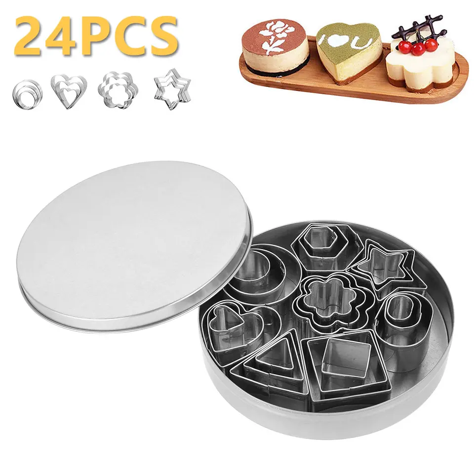 24 Formine Per Biscotti In Acciaio Inox | 8 Forme Geometriche, Custodia In Latta
