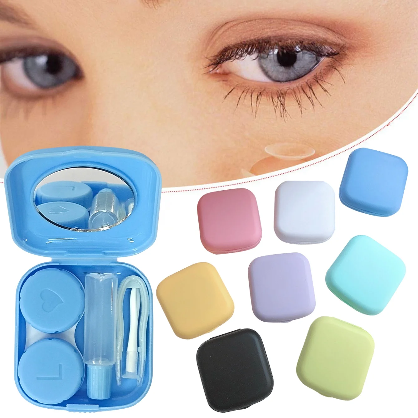 Portable Multicolor Contact Lens Case with Mirror and Cleaning Accessories