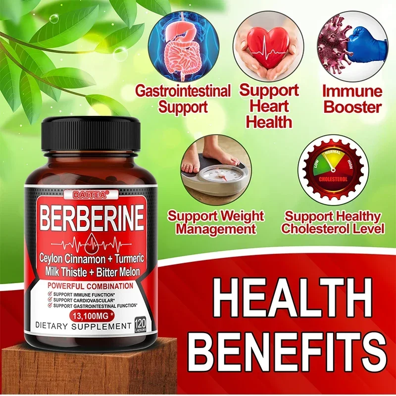 Berberine capsules berberine capsules-Ceylon cinnamon, turmeric, milk thistle, for immunity, healthy cholesterol levels, gastrointestinal function