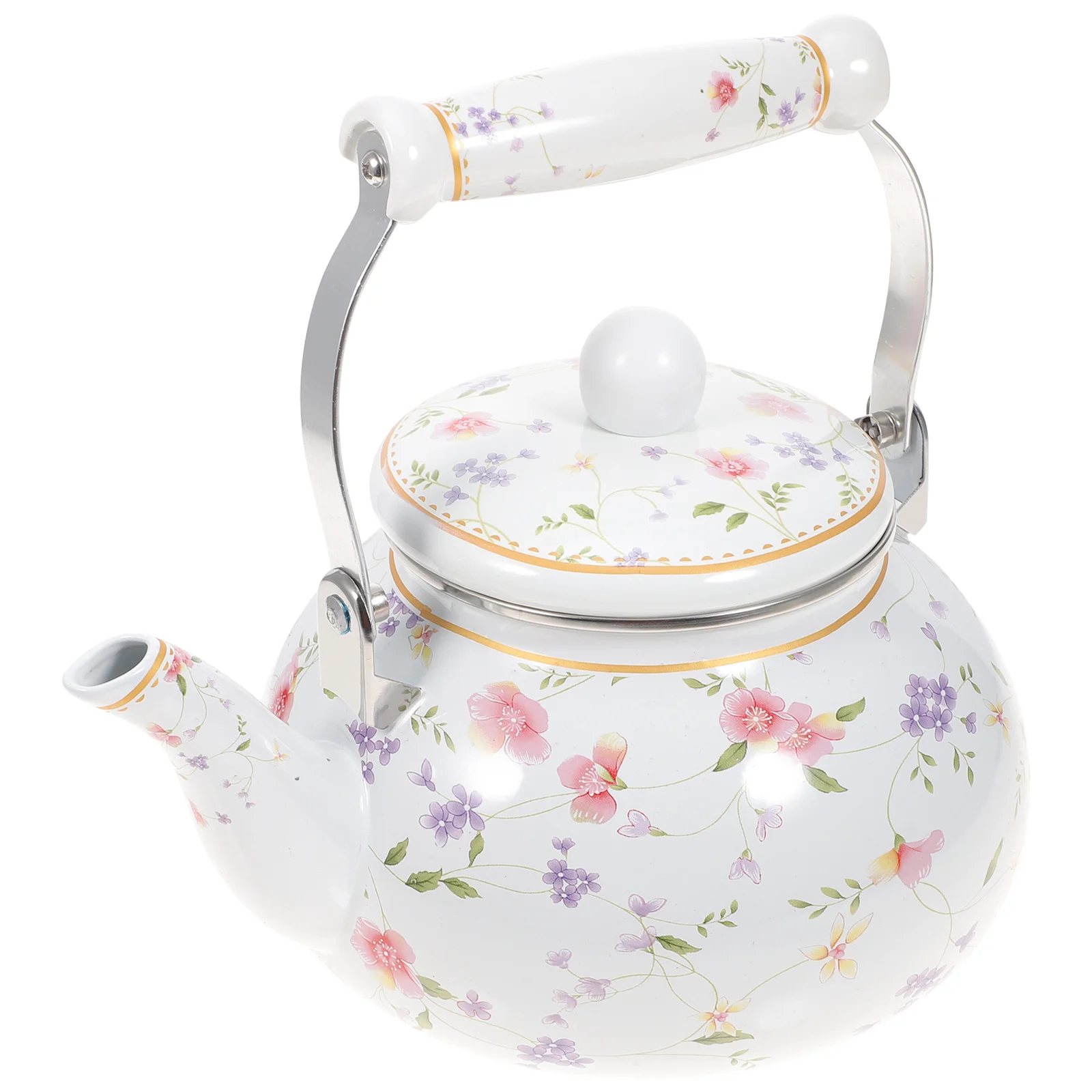 

Enamel Tea Kettle Vintage Floral Colorful Steel Teapot Filter Cool Touch Hot Water