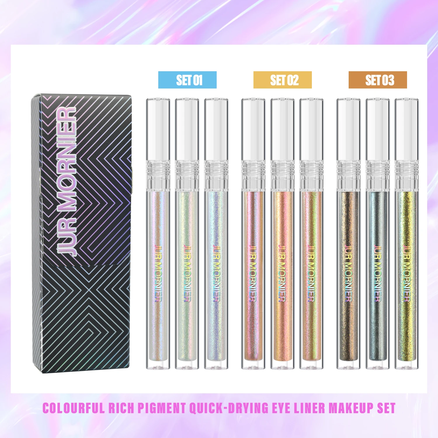 JUR MORNIER 3 Pcs Duochrome Eyeshadow Liquid Set High Pigment Waterproof More Use Eyeliner Highlighter Eye Shadow Glitter Mskeup eye shadow