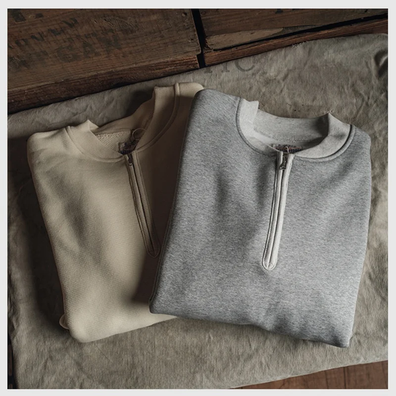 American Retro Thiened 600g Cotton Fce Men's Hoodie f Zipper Stand Collar Sweatirt Winter Casual Straight Leg Fit