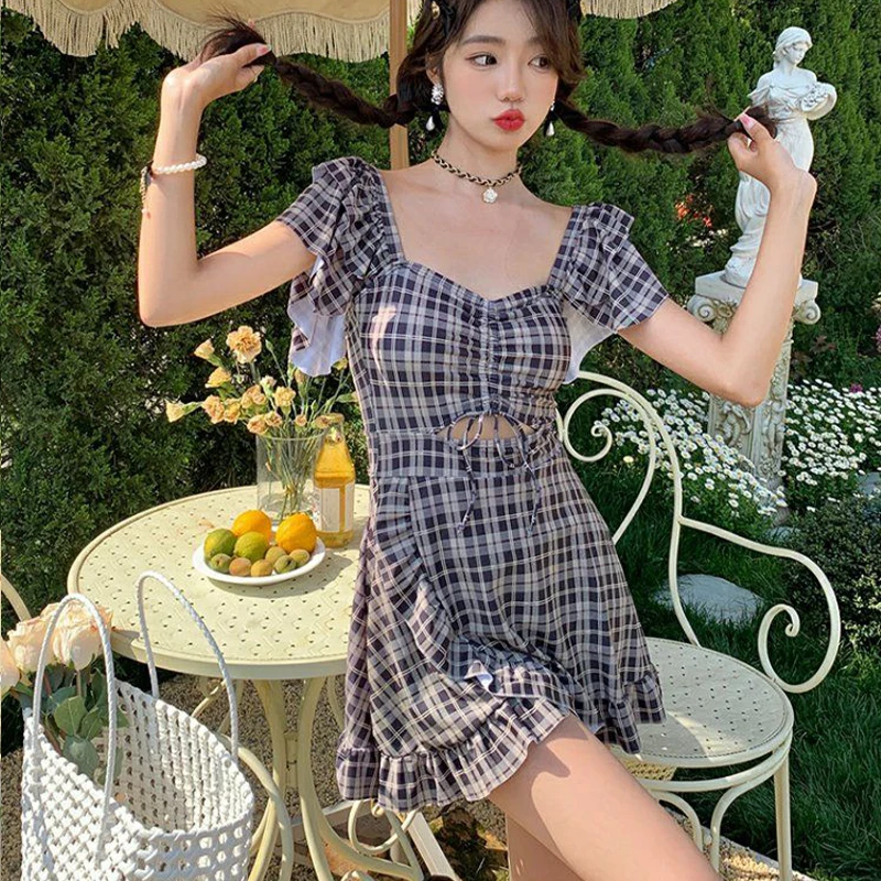 Women Outfits Summer Sweet Bikini Cover up Beach Dress 2023 New College One Piece Swimwear Hot Spring Swimsuit Party Beachwear
