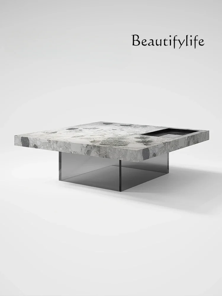 

Natural Marble Square Coffee Table Italian Style Light Luxury Minimalist Modern Minimalist Living Room Suspension Coffee Table