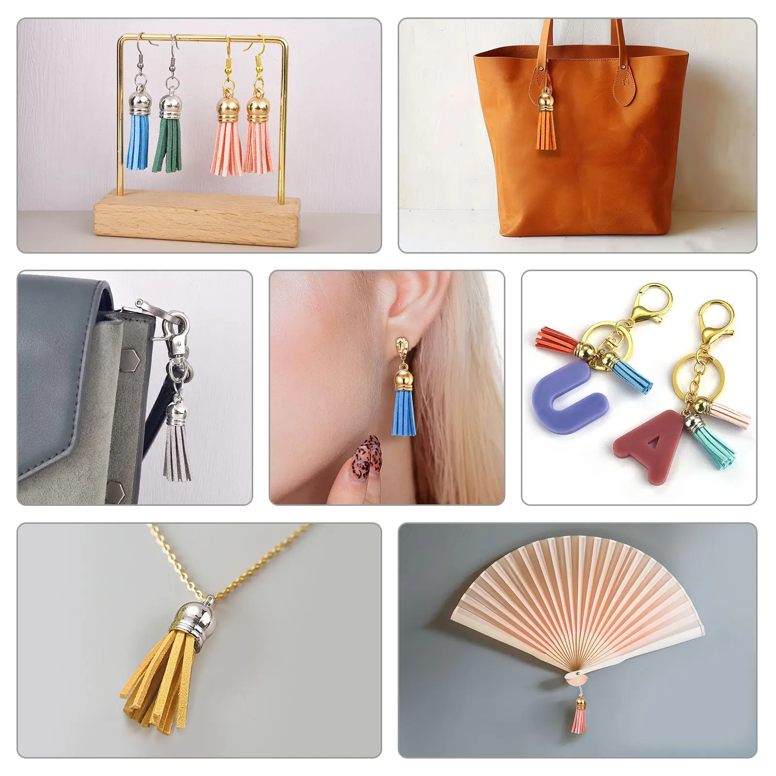20/50pcs 40mm Leather Tassel Charms Gold Silver Cap Earring Fringe Keychain Pendant Straps Suede Tassels Diy Jewelry Accessories