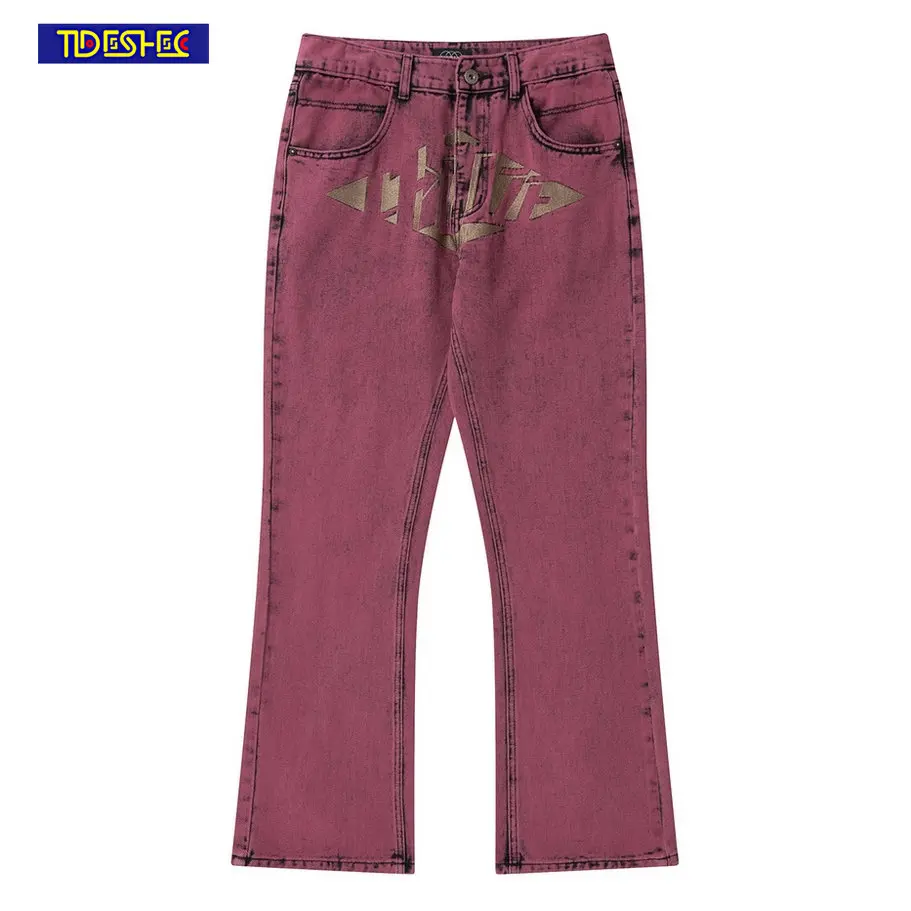 

Mens High Street Casual Embroidery Letter Loose Jeans Streetwear Washed Distressed Denim Trousers Vintage Fashion Baggy Jeans