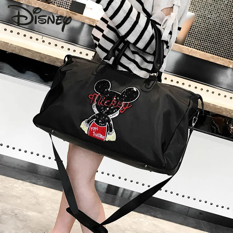 Disney Mickey High Quality Sequin Fitness Bag Cartoon Fashion Crossbody Handbag Multifunctional Storage Travel Bag Luggage Bag