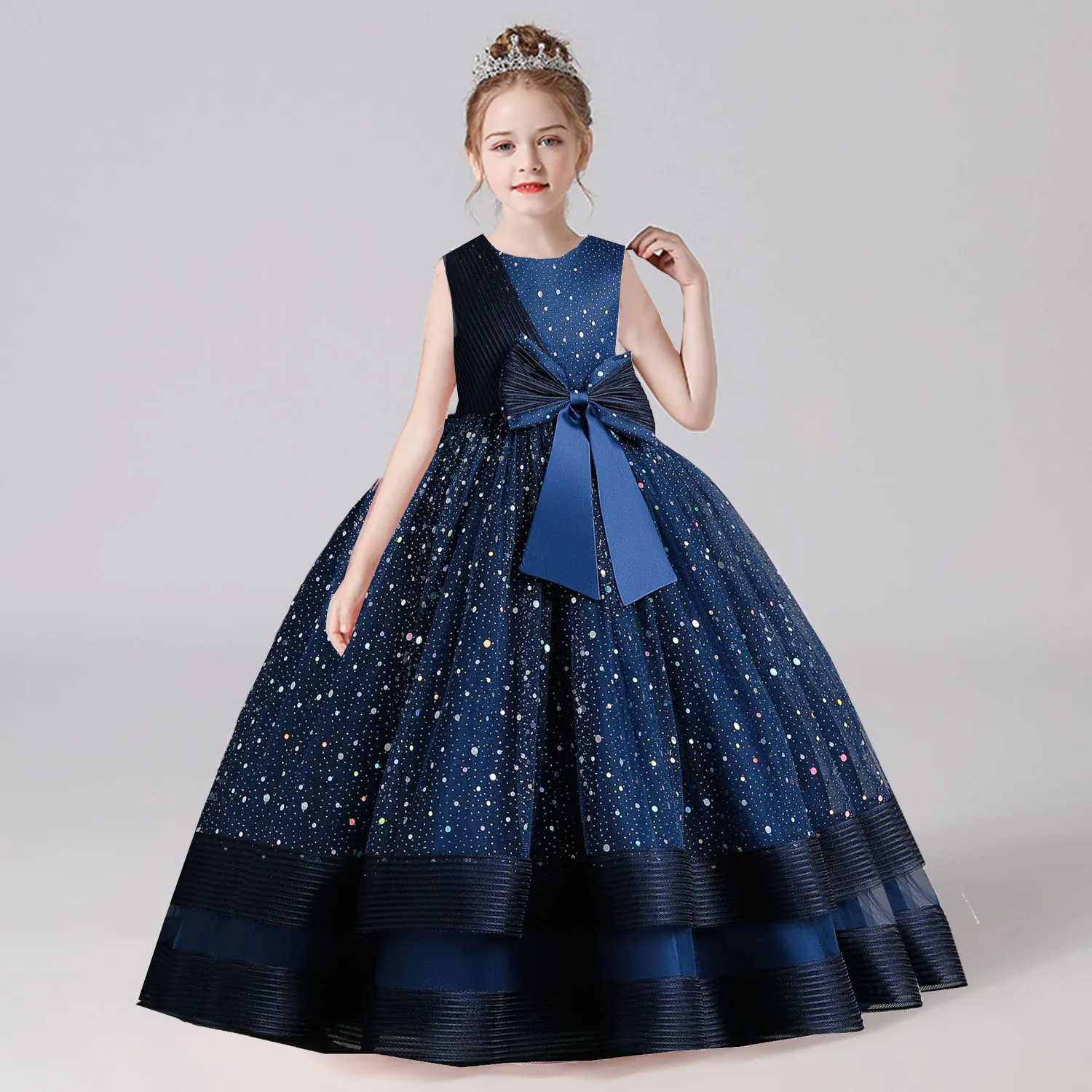 Shiny Toddler Little Big Girls Star Appliqued Wedding Flower girl Birthday Party Pageant Formal Long Dress 4