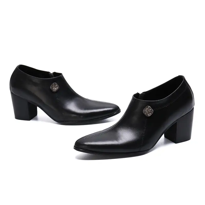 8cm high heels, men's leather shoes with pointed zippers, black leather shoes, men's designers, stage performances, parties