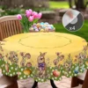 1 Easter Round Tablecloth, 5 Sizes Available, Polka Dot Easter Egg Printed Square Tablecloth, Edge Embossing Process, Spring Garden Tablecloth Decoration, Tablecloth for Daily Home Kitchen, Terrace, Easter Decoration 1