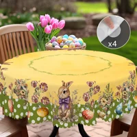 1 Easter Round Tablecloth, 5 Sizes Available, Polka Dot Easter Egg Printed Square Tablecloth, Edge Embossing Process, Spring Garden Tablecloth Decoration, Tablecloth for Daily Home Kitchen, Terrace, Easter Decoration 1