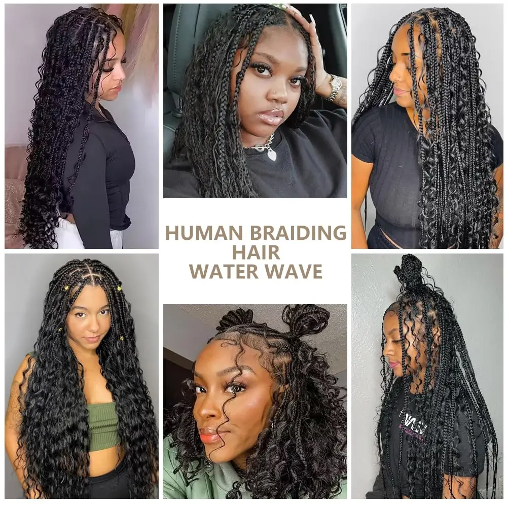 32 Inch Human Braiding Hair For Boho Braids Natural Color Deep Water Wave Bulk Human Hair For Braiding No Weft Wet And Wavy 110g 6