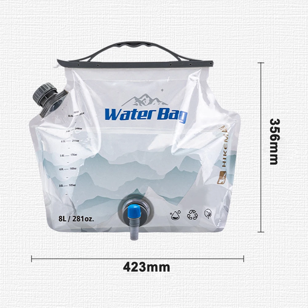 Oudoor Camping Pinic Water Bag 8L Large Capacity Water Storage Bag with Water Tap Car Travel Foldable Water Bag with Handle