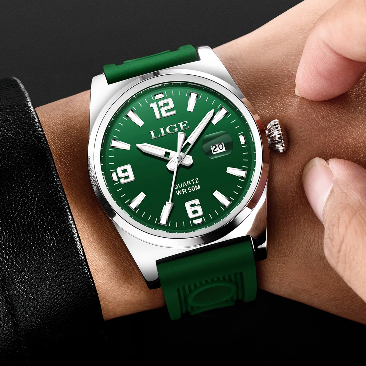 LIGE Fashion Outdoor Men Watch Casual Sport Silicone Strap 50M Waterproof Luminous Quartz Watch for Men Auto Date Calendar Clock